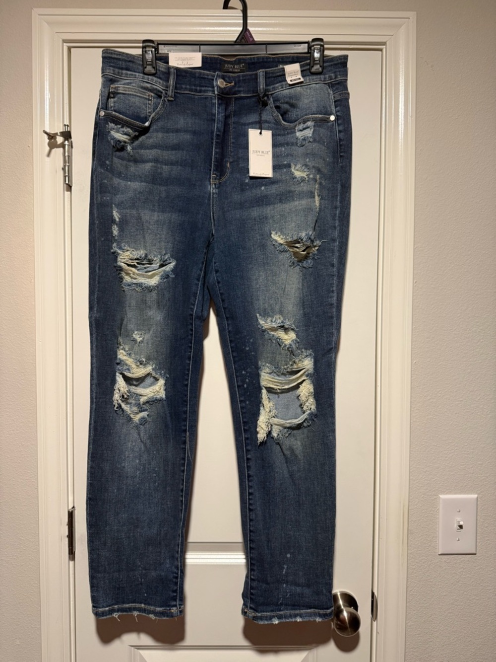 Judy Blue Distressed Boyfriend Jeans - Dark Blue
